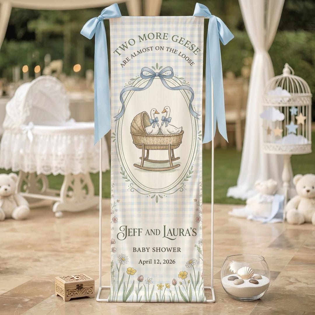 Twin Baby Shower Banner, Two Geese Theme Baby Shower Sign, Custom Name ...