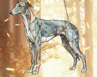 Greyhound Acrylic Window Hanging, Hologram Dog Sun Catcher, Elegant Pet Decor, Stained-Glass Style Ornament, Gift for Dog Lovers
