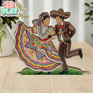 Cinco de Mayo Dancer 2D FLAT Wooden Block Decor, Mexican Folk Dance Table Sign, Colorful Fiesta Shelf Decor, Spring Home Accent