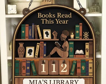 Letrero de seguimiento de libros leídos este año, regalo para lector africano, decoración de lectura para mujer negra, arte de pared personalizado para estantería de biblioteca