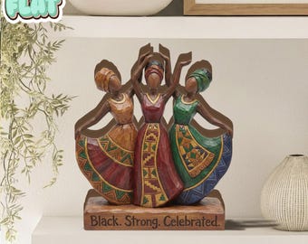 African Dancer 2D FLAT Wooden Block, Black Strong Celebrated Decor, African Woman Dance Art, Cultural Home Decor, Black Art Gift