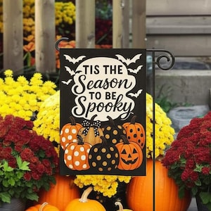 Tis the Season to Be Spooky Garden Flag, Halloween Pumpkin Yard Decoration, Outdoor Autumn Porch Banner with Bats, Autumn Season Decor