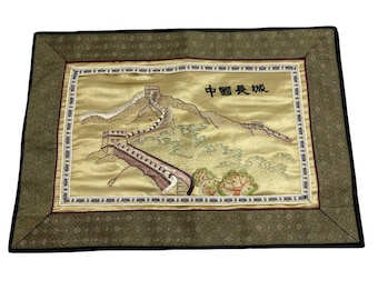 Tapiz de pared bordado de seda china vintage, arte textil de la Gran Muralla