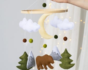 Bear baby mobile, Woodland baby mobile boys, Mountains baby mobile forest, Animal baby mobile, Bear crib mobile girls, Nursery hanging decor