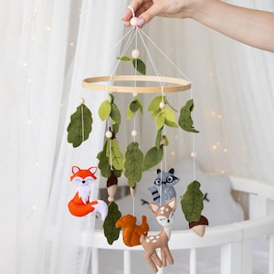 Woodland baby crib mobile, Forest animals mobile, Woodland nursery mobile girl, Baby mobile forest, Fox Squirrel Raccoon Deer baby mobile