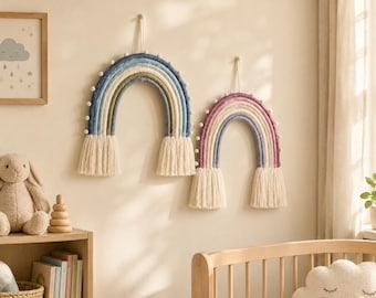 Macrame Rainbow Wall Hanging, Nursery Rainbow Decor, Boho Baby Room Wall Art, Woven Rainbow Hanging, Baby Shower Gift