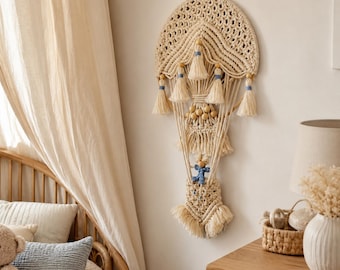 Macrame Hot Air Balloon Wall Hanging, Nursery Wall Decor, Boho Baby Room Decor, Woven Balloon Tapestry, Nursery Wall Art, Baby Shower Gift