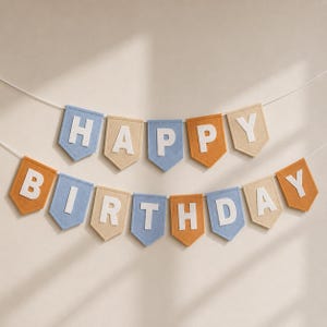 Striscione di buon compleanno in feltro, decorazioni per feste di compleanno, ghirlanda in feltro blu, ghirlanda per compleanno bambini, decorazioni murali per feste