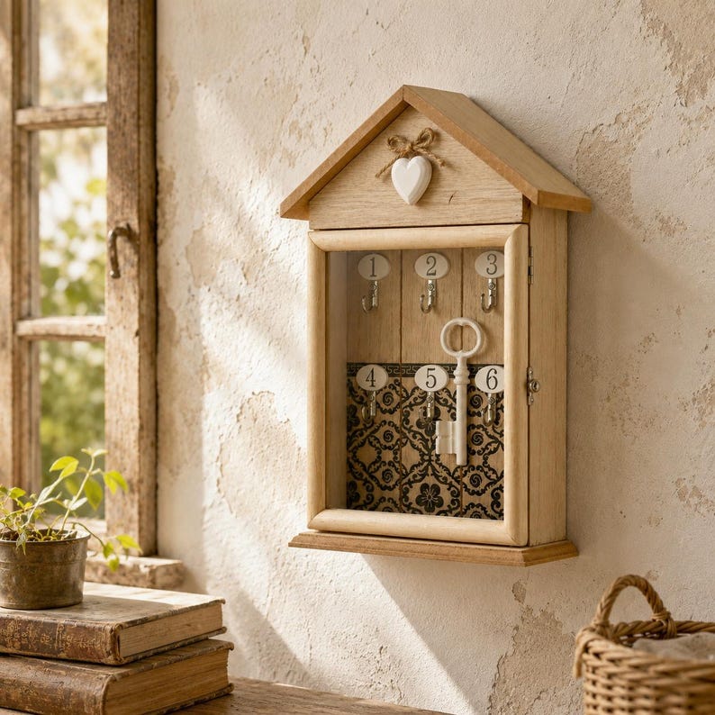 Wooden Key Holder Wall Cabinet, Decorative Key Box, Rustic Key ...