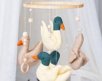 Duck baby mobile, Goose baby mobile for boys, Birds baby mobile, Animal baby mobile, Duck crib mobile for girls, Nursery hanging decor