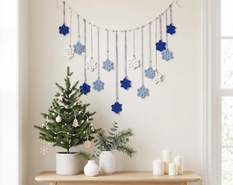 Handmade Crochet Christmas Garland, Nordic Holiday Bunting, Mantel Decor