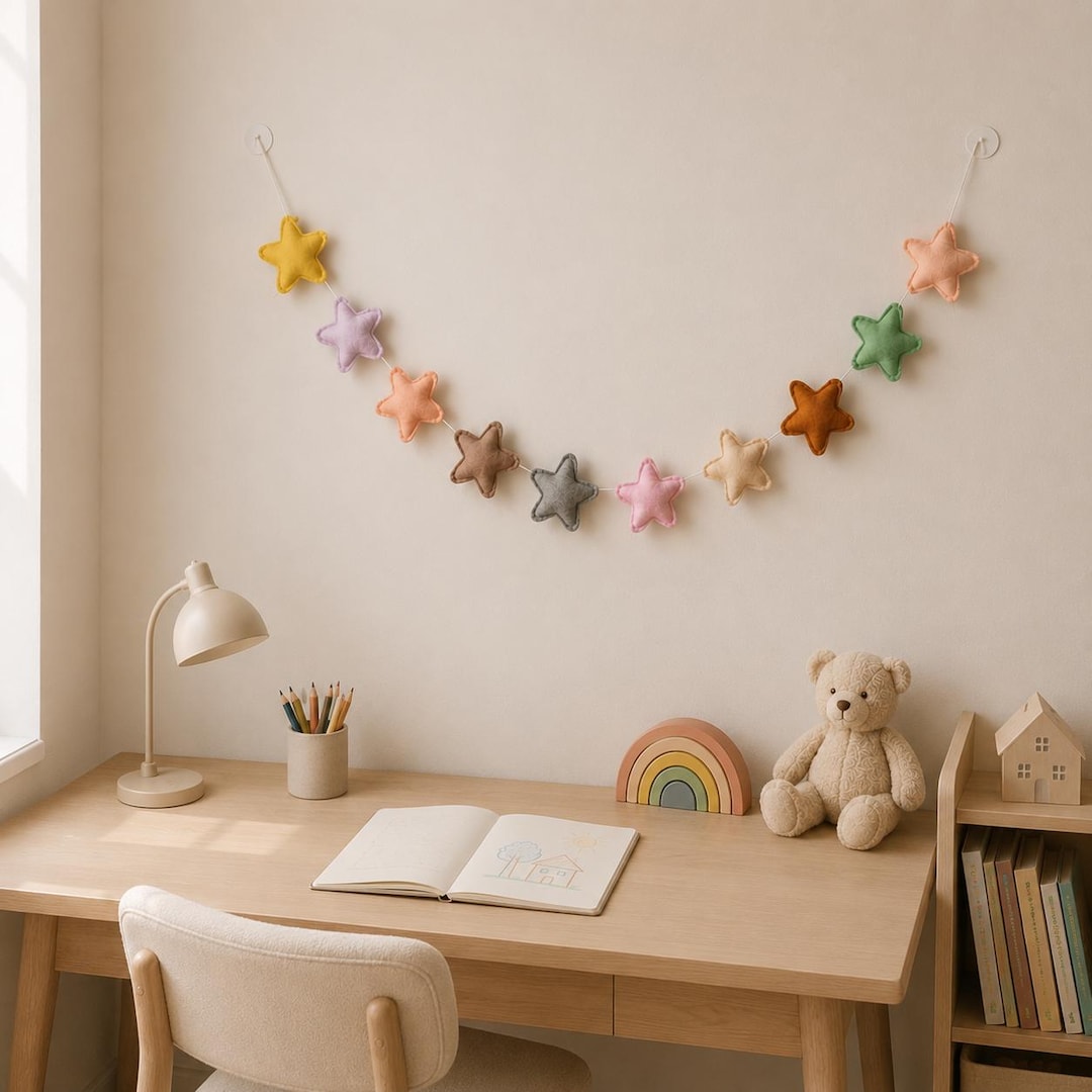Colorful Star Nursery Garland, Felt Star Banner, Baby Room Wall Decor, Rainbow Star Garlan