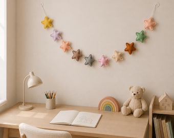 Colorful Star Nursery Garland, Felt Star Banner, Baby Room Wall Decor, Rainbow Star Garland, Kids Room Decoration, Nursery Wall Hanging