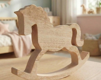 Wooden Rocking Horse Toy, Waldorf Nursery Decor, Baby Gift, Nursery Shelf Decor