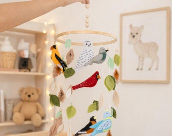 Felt Baby Mobile Leaves, Birds Nursery Mobile, Woodland Crib Mobile, Handmade Baby Mobile, Nature Nursery Decor