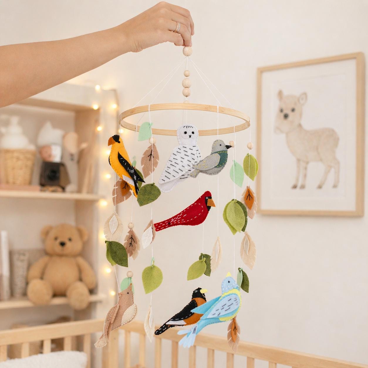 Felt Baby Mobile Leaves, Birds Nursery Mobile, Woodland Crib Mobile, Handmade Baby Mobile, Nature Nursery Decor