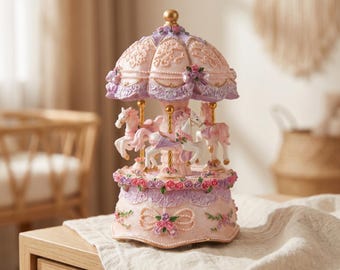 Carousel Music Box, Rotating Horses, Montessori Nursery Decor, Keepsake Toy