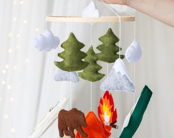 Camping baby mobile, Mountain theme baby mobile,National park baby mobile,Forest nursery mobile,Nature crib mobile,Woodland baby crib mobile