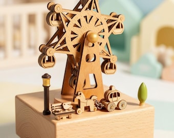Wooden Carousel Music Box, Rotating Horses, Montessori Nursery Decor, Keepsake Toy