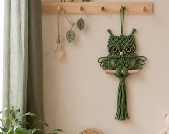 Handmade Macrame Owl Wall Hanging, Boho Nursery Decor, Woodland Art, Baby Room Display
