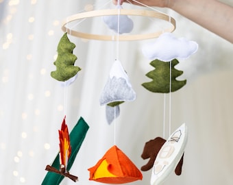 Camping baby mobile, Forest baby mobile for boy, Camping crib mobile, Woodland baby mobile for girls, Nature baby mobile, Nursery hang decor