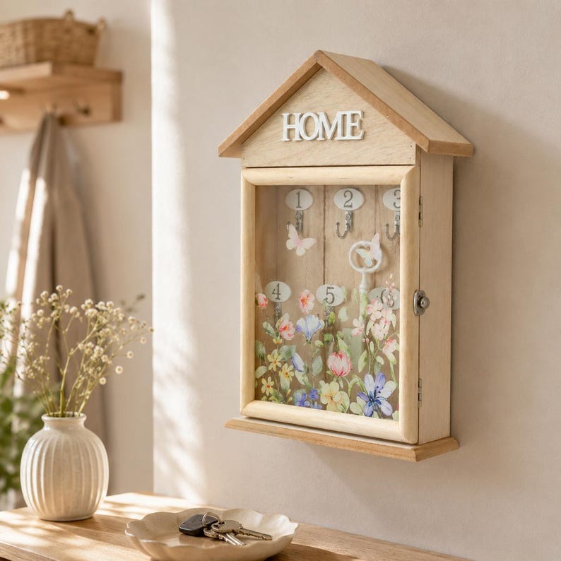 Wooden Key Holder Wall Cabinet, Decorative Key Box, Rustic Key ...