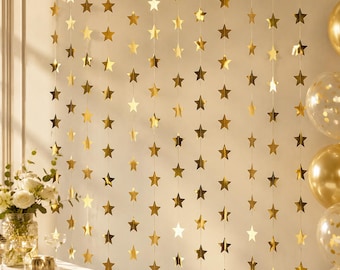 Mirror Star Garland 4m, Hanging Star Banner, Metallic Paper Star Garland, Party Decoration, Birthday Banner, Baby Shower Decor