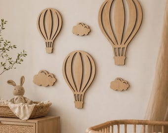 Hot Air Balloon Wall Decor Set of 6, Plywood Nursery Wall Decor, Air Balloon & Cloud Wall Art, Baby Boy Girl Room Decor, Boho Nursery Decor