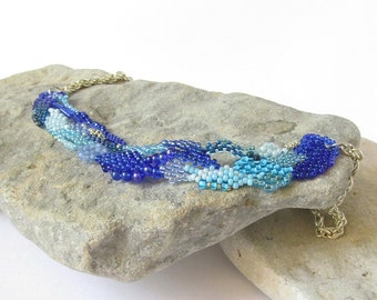 Blue Elvish Necklace, Fairy Necklace, Water Witch Necklace, Cosplay Woman Necklace, LARP, Freeform Beadweaving Necklace, boho necklace