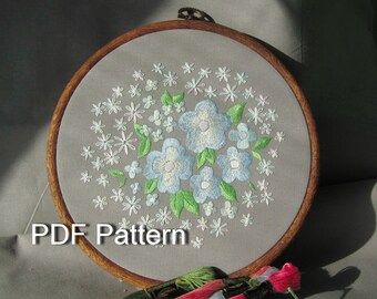 花の手刺繍パターン、花束の刺繍パターン、PDFパターン、デジタルダウンロード、刺繍枠アート、デザイン刺繍