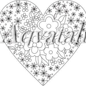 Heart Flowers PDF Pattern, Embroidery Pattern, Heart Pattern, Boho Design Embroidery, Hand Embroidery, Digital Download, Hoop Art Decor