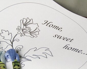 Flower Hand Embroidery Pattern, Floral Embroidery Pattern, Home Sweet Home, PDF Pattern, Digital Download, Hoop Art, Design Embroidery