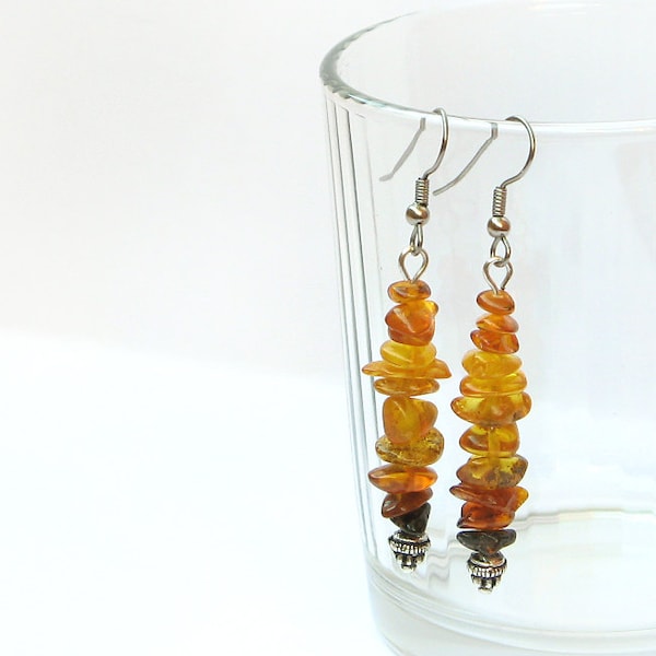 Natural Baltic Amber Long Earrings, Raw Amber Dangle Earrings, Gemstone Earrings, autumn fall, Boho Earrings, honey yellow earrings,