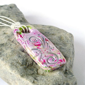 Boho Polymer Clay Pendant Polymer Clay jewelry OOAK polymer clay pendant boho style hippie style fuchsia pendant white pendant