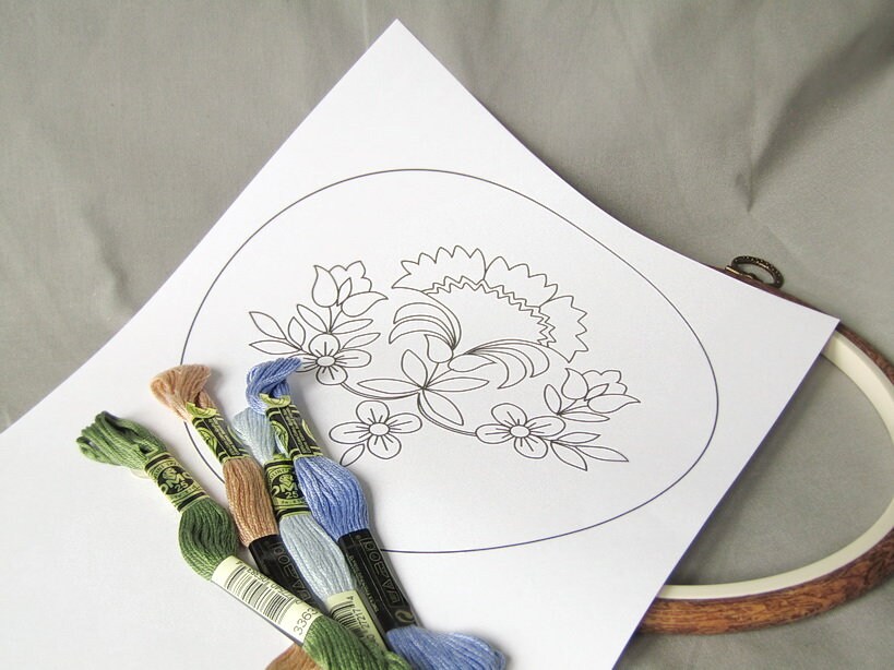 PDF Pattern Digital Download, Flower Hand Embroidery Pattern, Floral ...