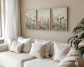 Juego de 3 tapices botánicos vintage / Estampados de flores silvestres estilo cottagecore, decoración rústica neutra, descarga digital imprimible 2484