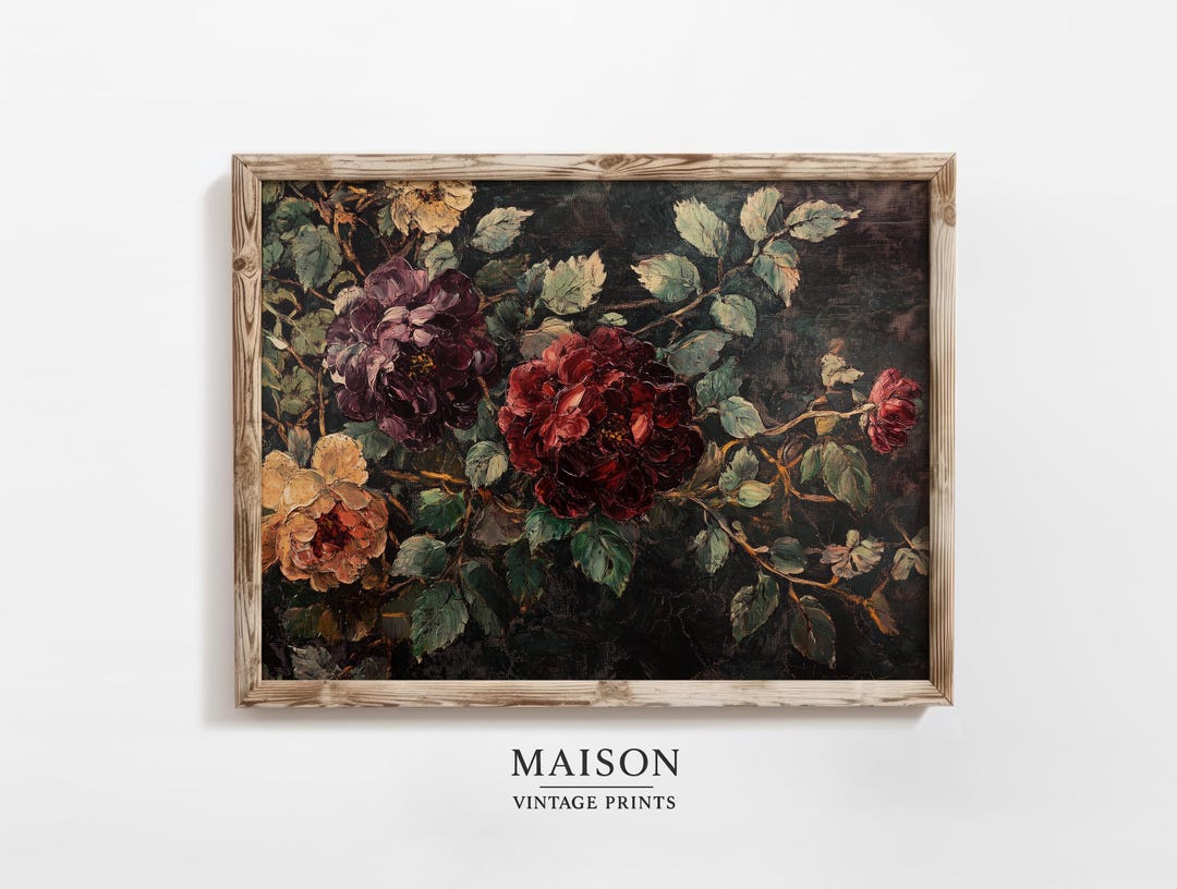 Vintage Floral Still Life Printable - Moody Old-world Roses and ...