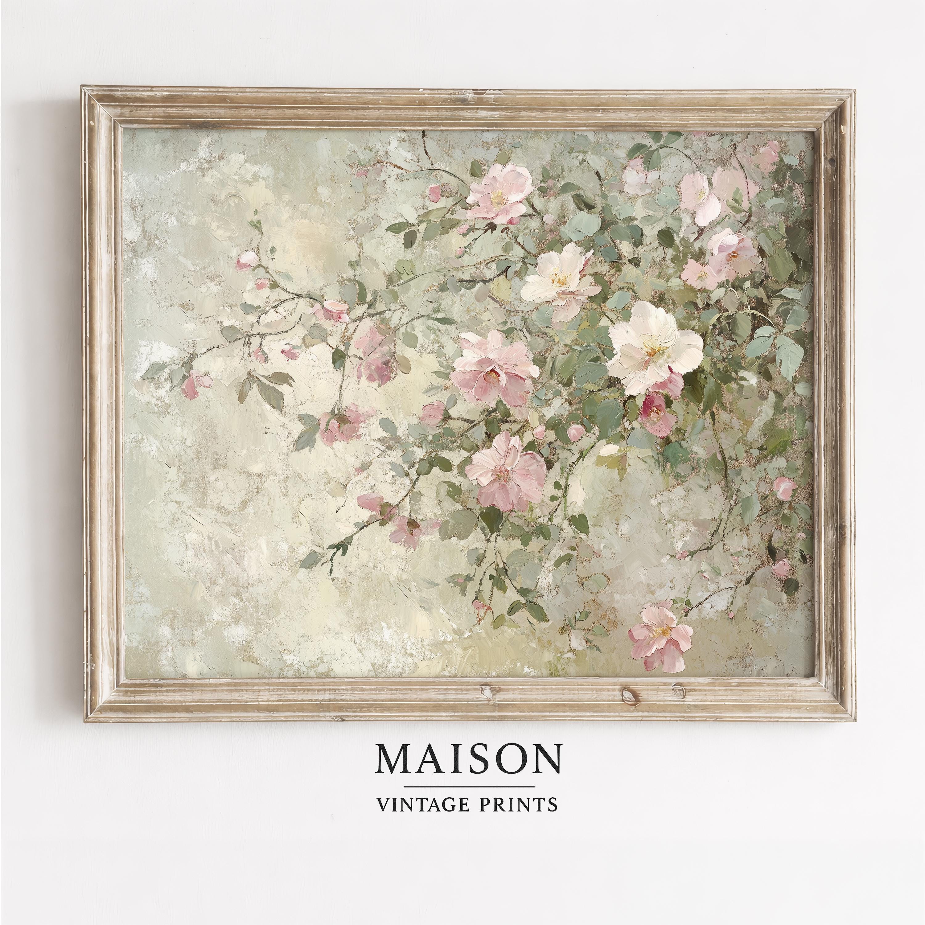 Vintage Pink Roses Print, Cottagecore Floral Wall Art (digital Download ...