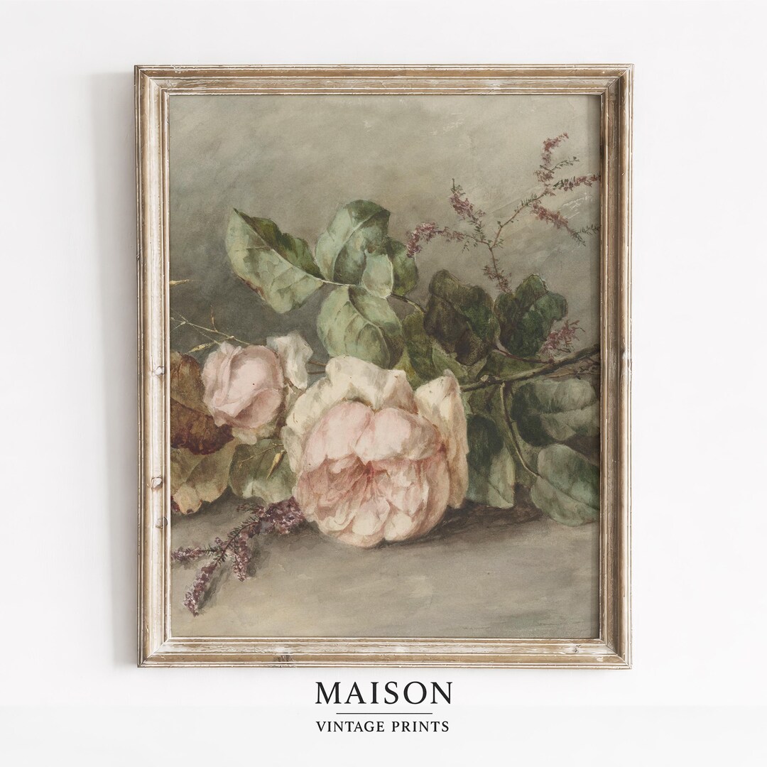 Vintage Moody Peony Floral Painting - Dark Romantic Still Life Art ...