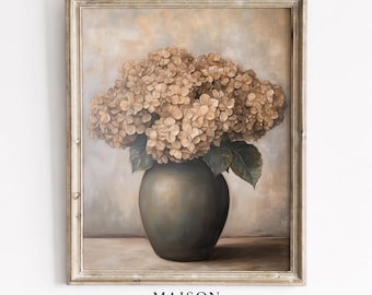 Vintage Hydrangea Bouquet Still Life Print – Cottagecore Wall Art (Digital Download)