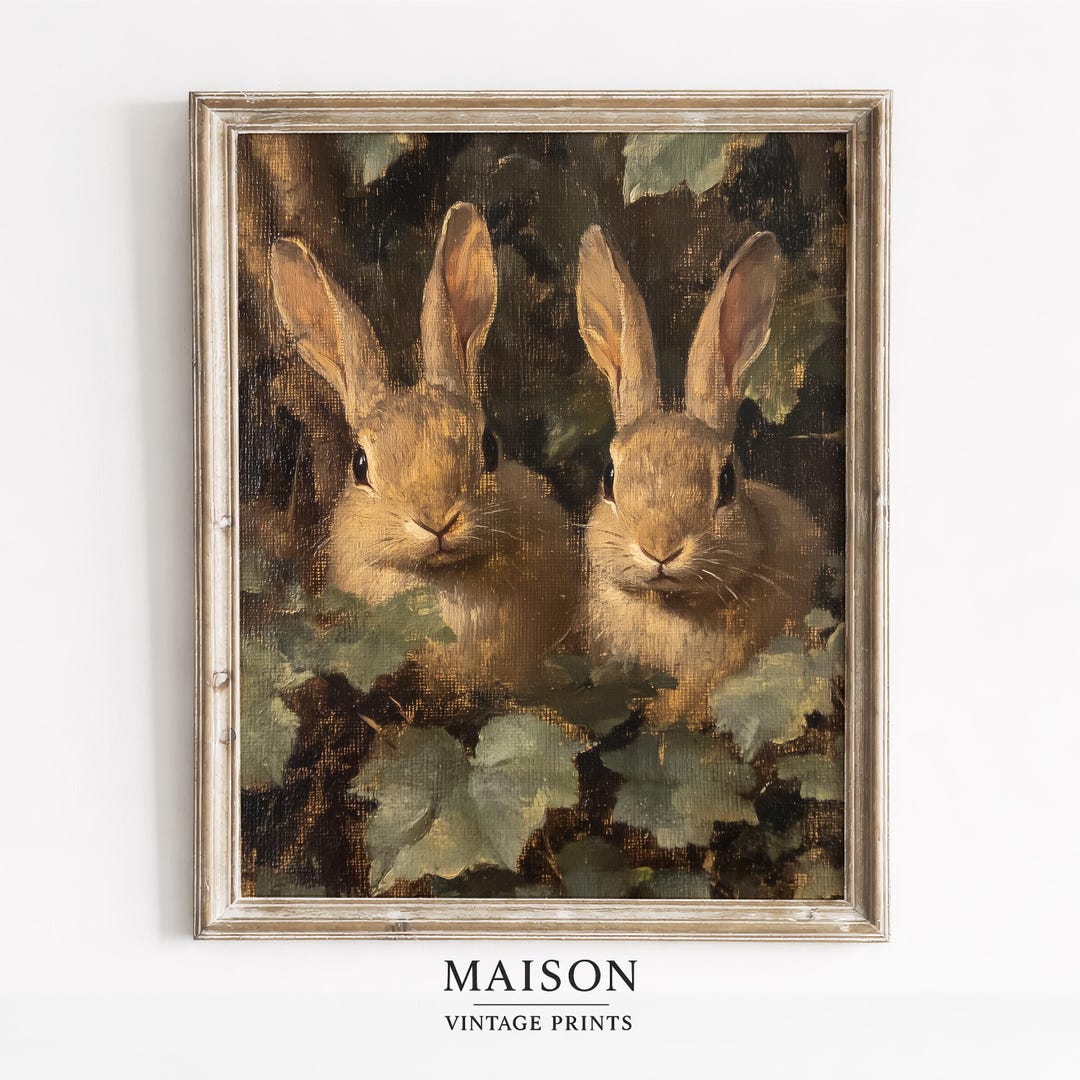 Vintage Moody Spring Rabbit Pair Printable - Antique European ...