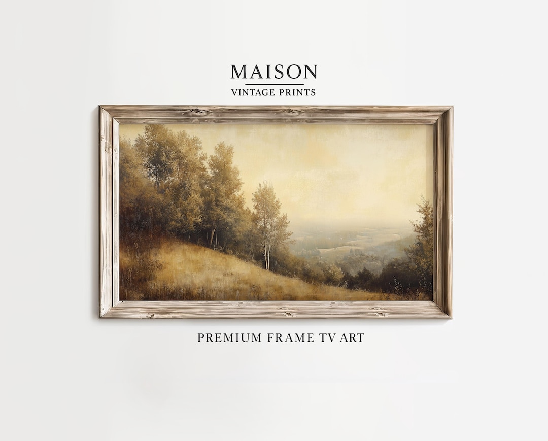 Frame TV Art Rustic European Landscape, Moody Meadow Scene, Warm Earth ...