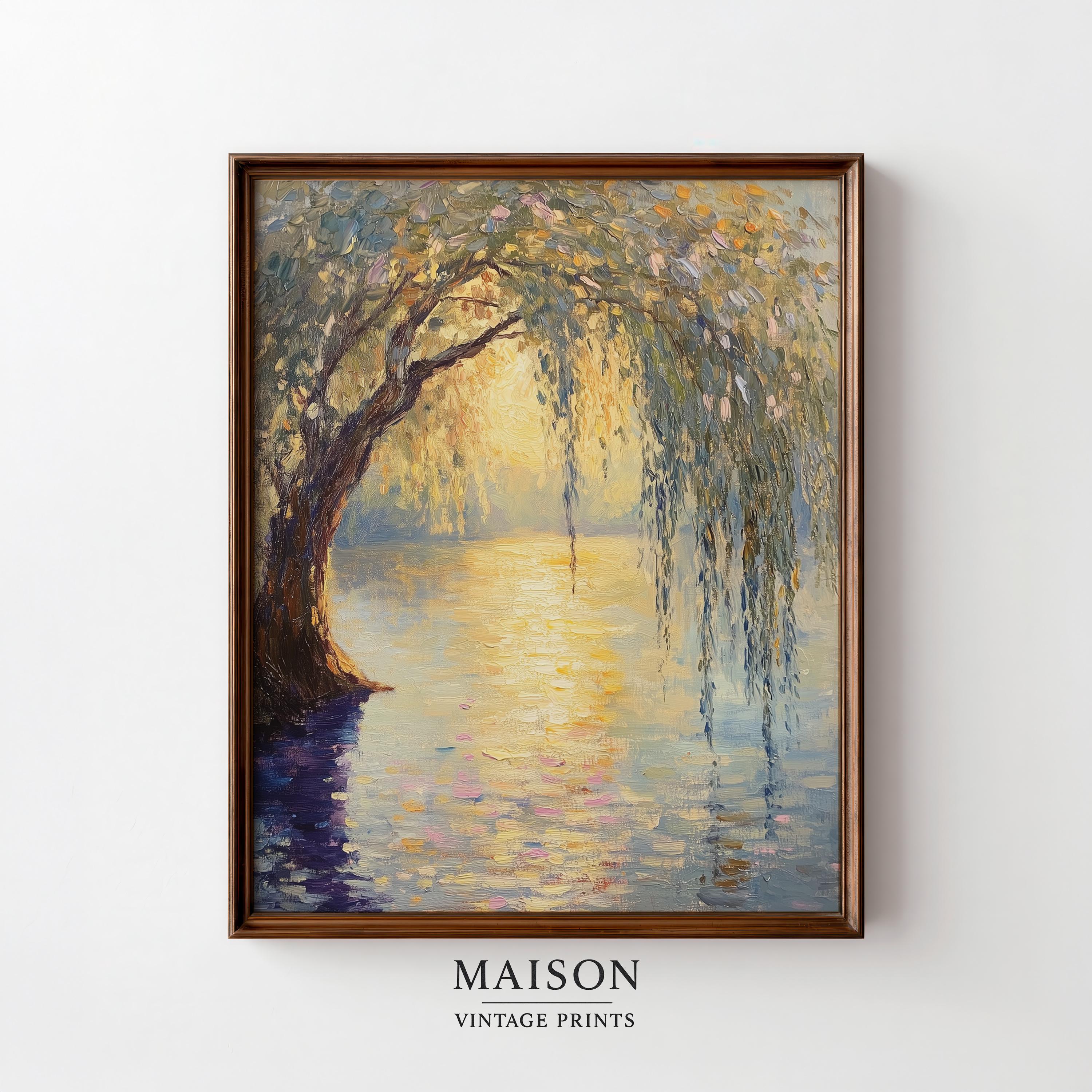 エルテ Erte「Willow Tree」シルクスクリーン 10号大 サイン Willow Tree Lake Painting | Vintage Landscape Art (digital