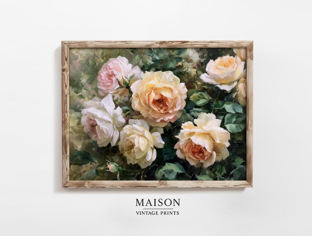 Vintage Garden Roses in Cottagecore Style - Romantic Moody Floral Art ...