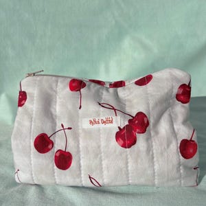 Cherry Makeup Bag Quilted Travel Pouch Trendy Gift Coquette Style