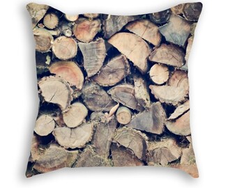 Wood Pillow, Woodpile Pillow Cover, Rustic Pillow, Stacked Wood Pillow, Cabin Decor, Brown Logs Pillow, Woodpile Decor, Farmhouse Pillow