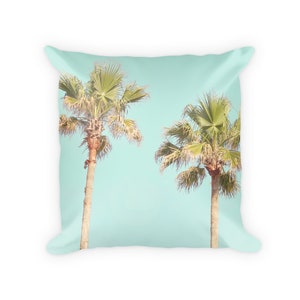 Palm Pillow Case, Palm Tree Pillow Cover, Turquoise Beach Pillow, Tropical Pillow, Palm Pillowcase, Palm Decor, Palm Trees, Beach Bedroom image 1