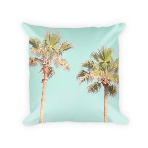 Palm Pillow Case, Palm Tree Pillow Cover, Turquoise Beach Pillow, Tropical Pillow, Palm Pillowcase, Palm Decor, Palm Trees, Beach Bedroom image 1