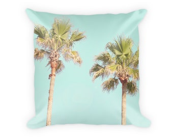 Palm Pillow Case, Palm Tree Pillow Cover, Turquoise Beach Pillow, Tropical Pillow, Palm Pillowcase, Palm Decor, Palm Trees, Beach Bedroom