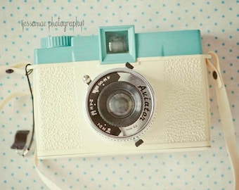 Diana Camera Photography Print , Vintage Camera Art, Pastel Camera Print, Cream, Turquoise, Polka Dot, Camera Wall Art, Camera Still Life